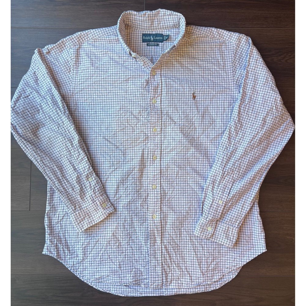 Ralph Lauren Mens XL Classic Fit Tattersall Check Button Down Shirt Pink Navy